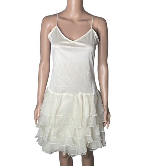 VTG Pat Richards by Michael Maiello Ruffled Slip Dress Womens Size 10 Off White - Picture 1 of 14